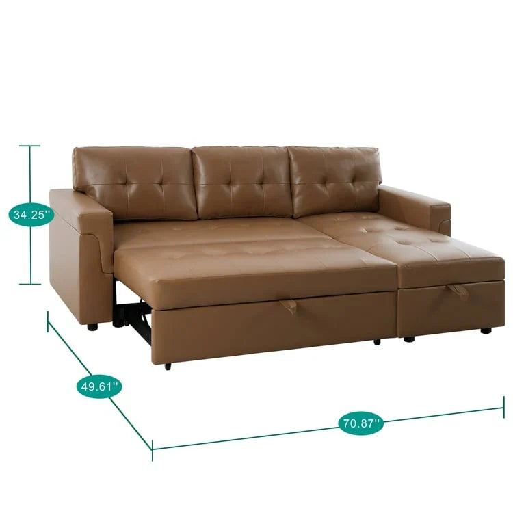 Canapé d'angle réversible avec lit gigogne, méridienne de rangement, pieds durables,