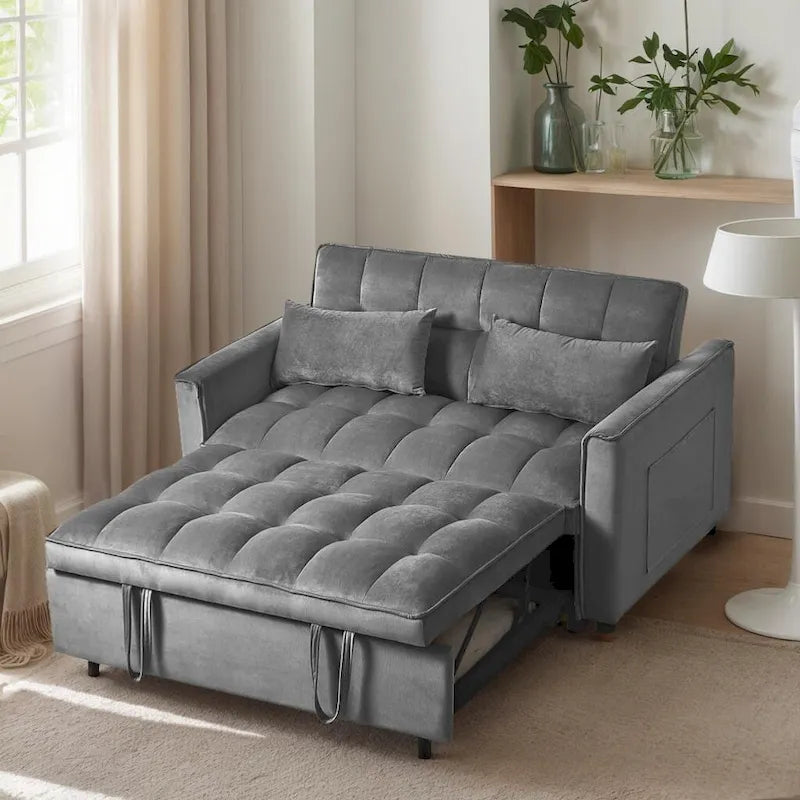 Causeuse moderne en velours avec dossier inclinable et poches, 2 places – Gris foncé / Gris clair / Bleu / Noir