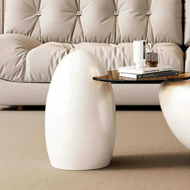 Table basse gigogne 42 moderne ronde blanc crème, 2 pièces pour le salon - 62