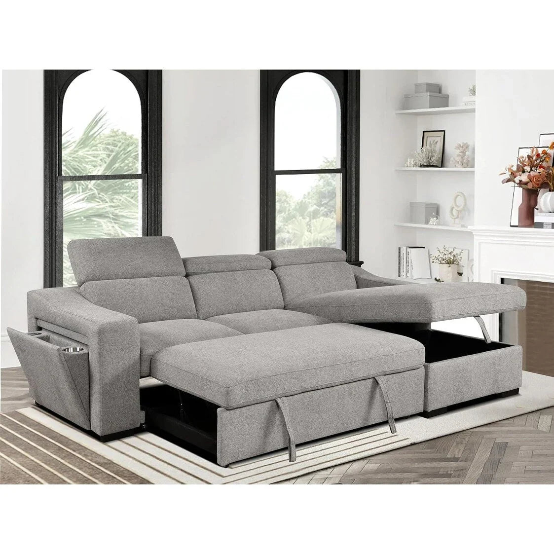 Canapé d'angle convertible Roomfitters 103 avec méridienne de rangement, appuis-tête réglables, canapé-lit en L