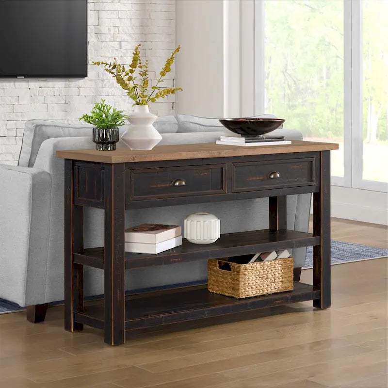 The Gray Barn Downington Table console de canapé à 2 tiroirs en bois massif