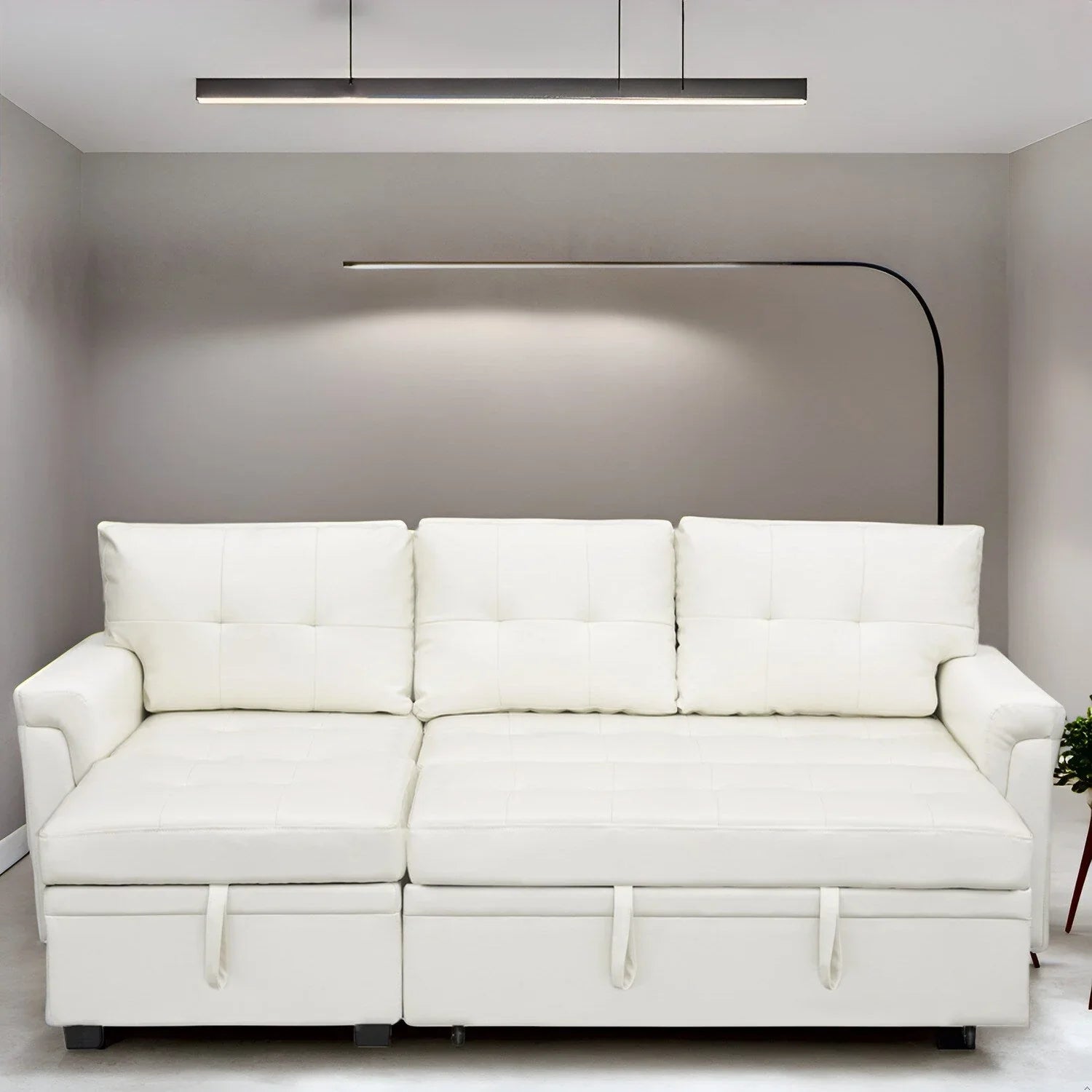 Canapé d'angle réversible avec lit gigogne, méridienne de rangement, pieds durables,