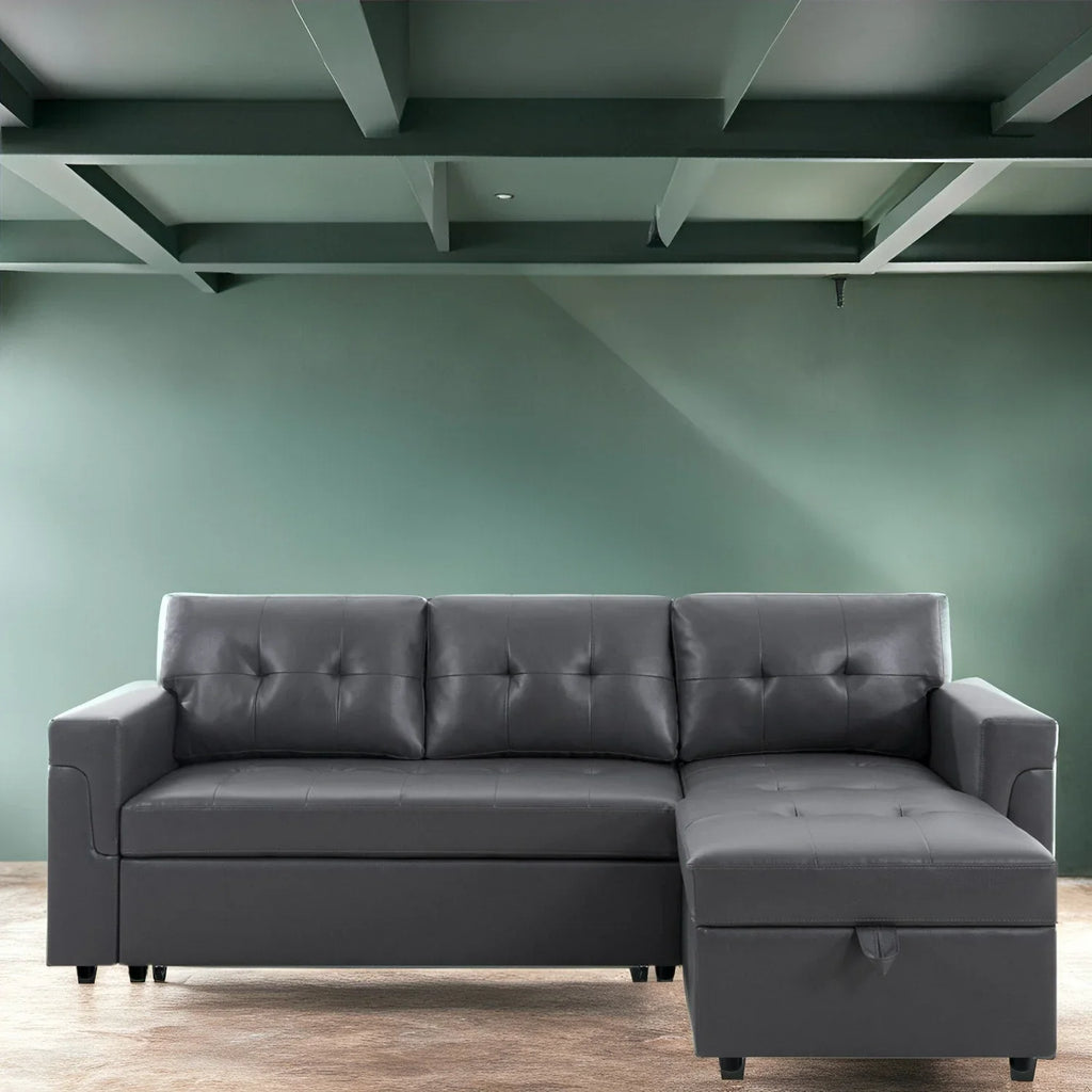 Canapé d'angle réversible avec lit gigogne, méridienne de rangement, pieds durables,