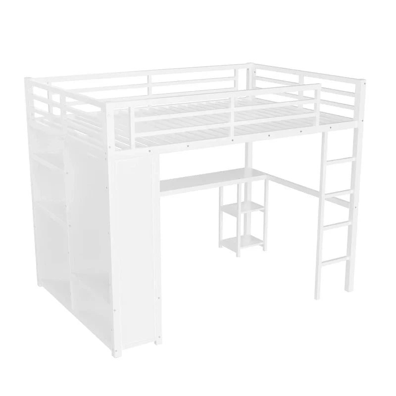 Lit mezzanine queen - Armoire et bureau intégrés, Cadre métallique avec étagères