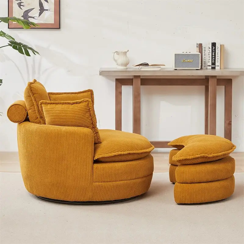 Fauteuil pivotant surdimensionné avec pouf de rangement lune et 4 oreillers