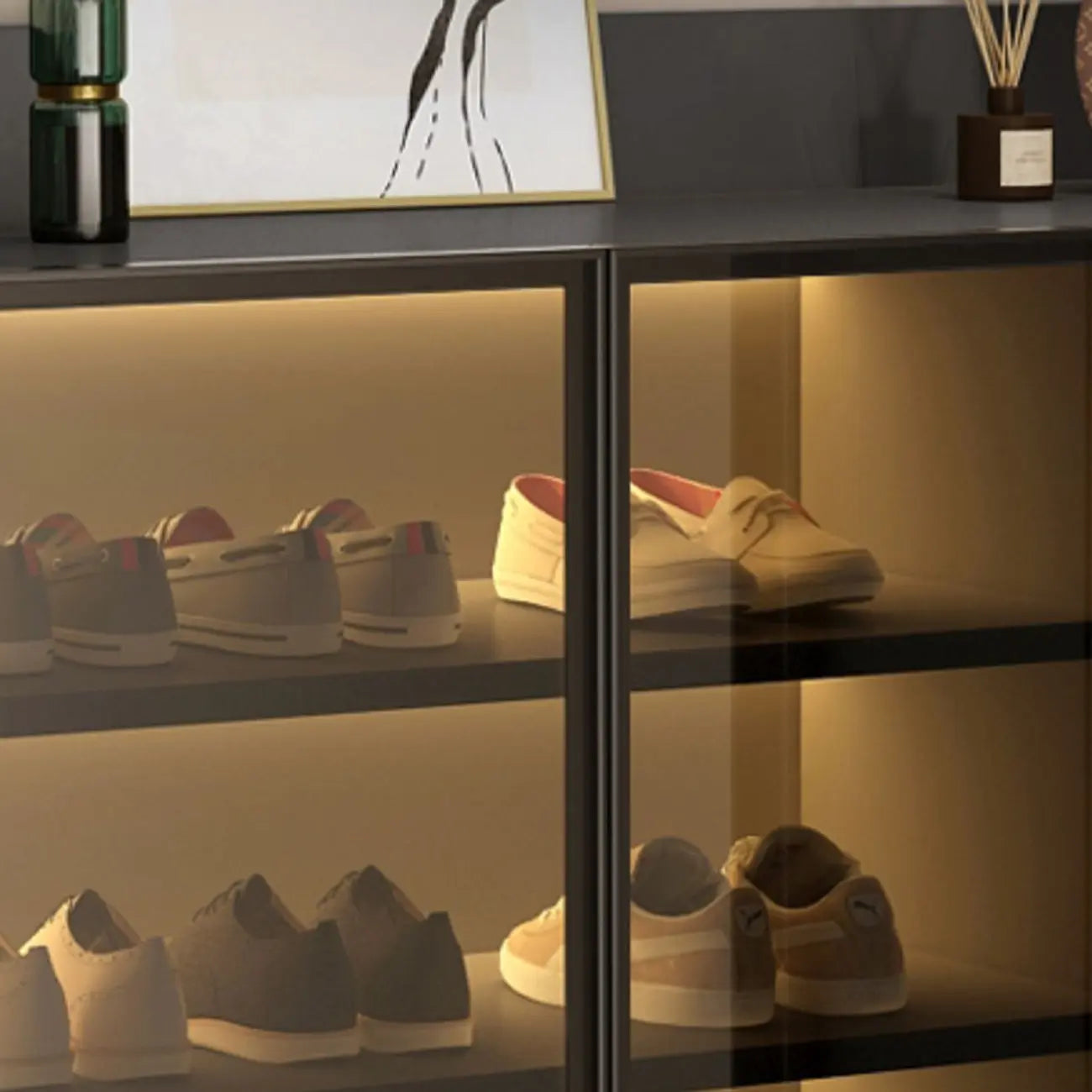 Meuble à chaussures éclairé par LED avec étagères réglables Portes transparentes