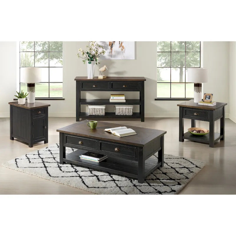 Table d'appoint de chevet Monterey en bois massif avec prises de courant cachées