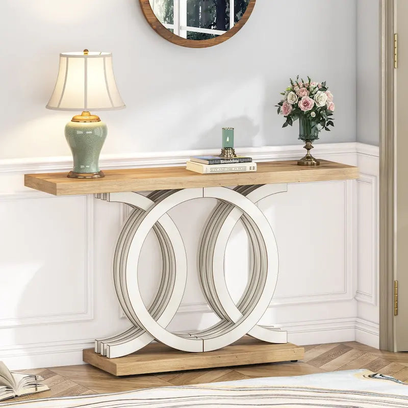 Console de style vintage avec base géométrique, table de couloir en bois