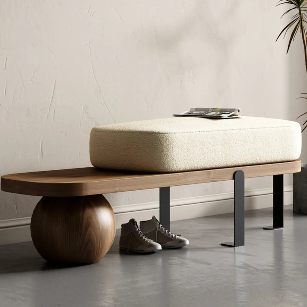 Banc court rembourré en bois beige moderne