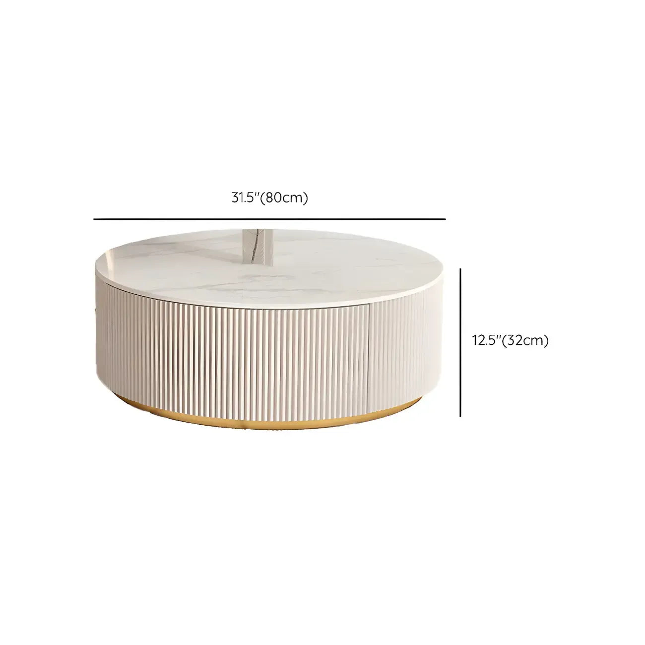 Table basse de forme tambour, ronde, en bois, moderne, blanche avec tiroir