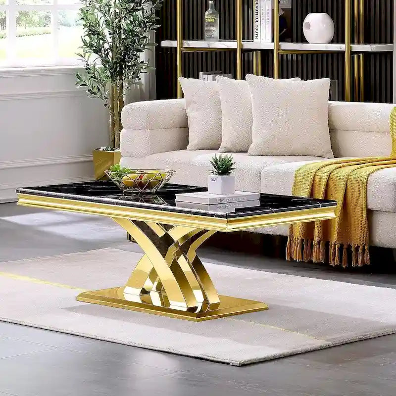 Table basse moderne de 48 po, table basse rectangulaire avec piédestal en X, tables basses pour salon
