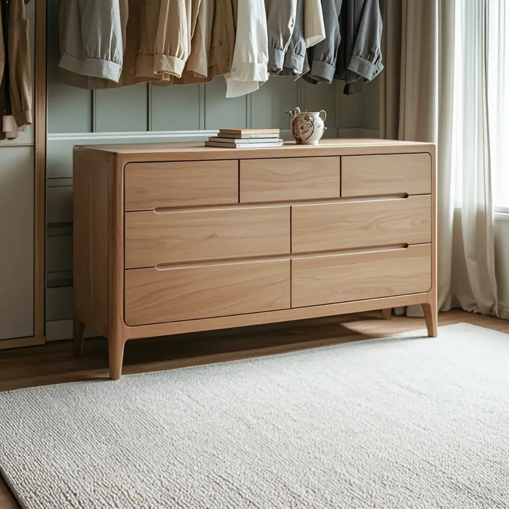 Commode double traditionnelle en bois de chêne naturel pour chambre à coucher