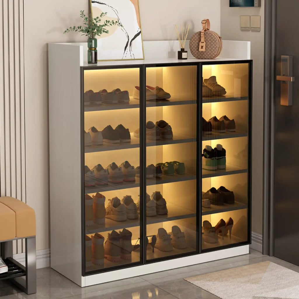 Meuble à chaussures éclairé par LED avec étagères réglables Portes transparentes