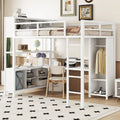 Lit mezzanine en métal blanc cassé avec bureau et armoire - Grand lit