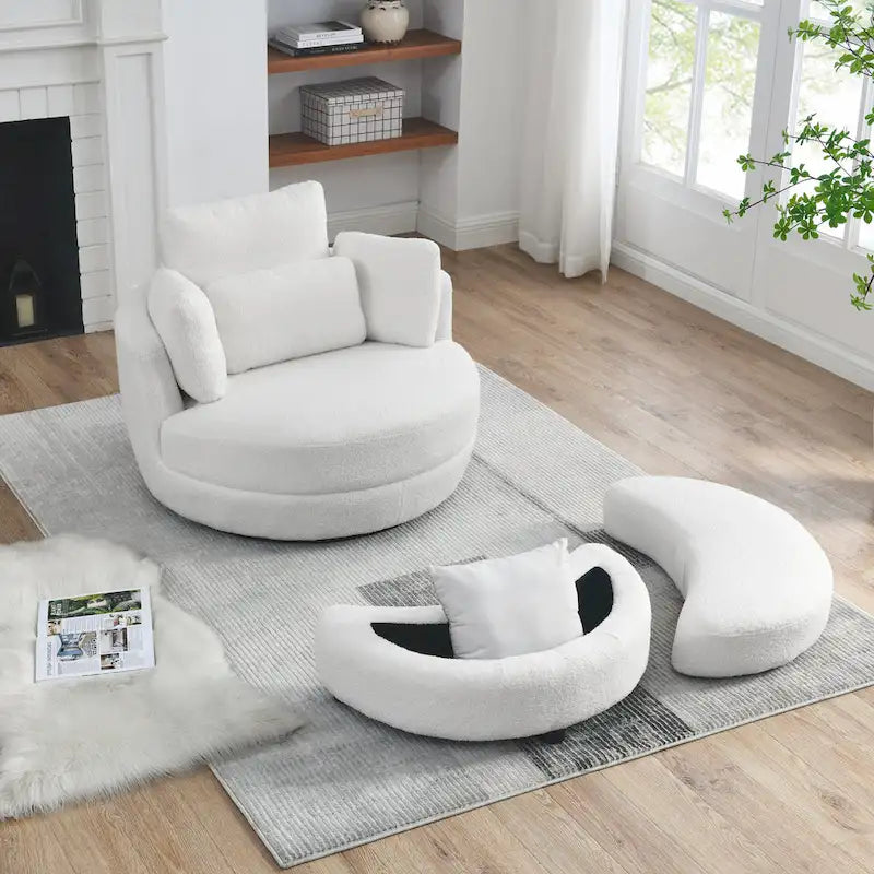Fauteuil crapaud pivotant surdimensionné avec pouf de rangement lune
