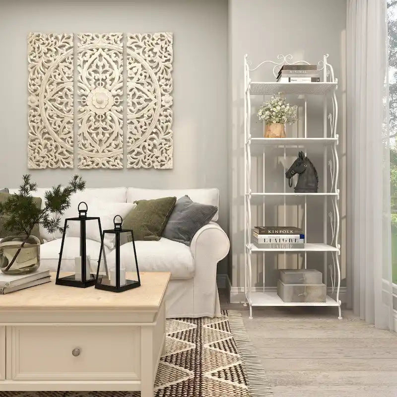 Étagère de Boulanger Pliable Haute à 5 Niveaux en Métal Décoratif pour Intérieur/Extérieur - Or ou Blanc - Roche River Decor
