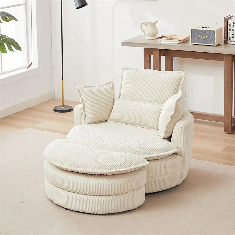 Fauteuil pivotant surdimensionné avec pouf de rangement lune et 4 oreillers