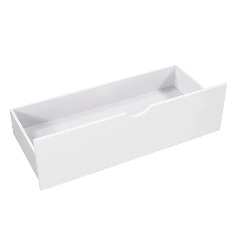 Lit plateforme en L moderne blanc de taille double avec lit gigogne et tiroirs pour chambre à coucher