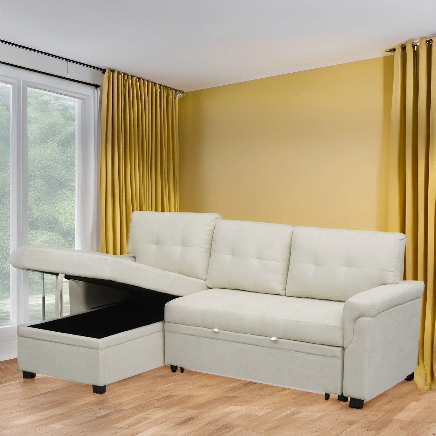 Canapé d'angle réversible avec lit gigogne, méridienne de rangement, pieds durables,