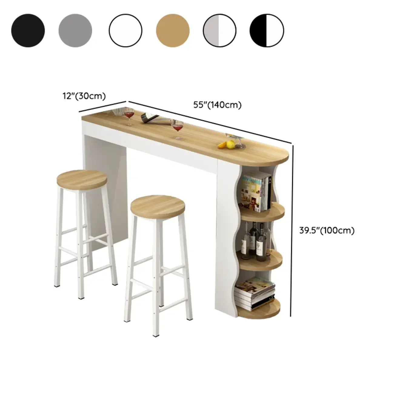 Tables de bar étagères asymétriques modernes en bois noir et blanc