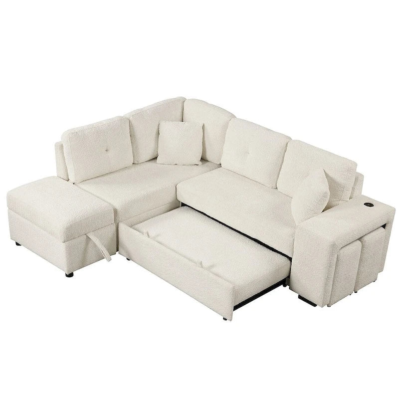 Canapé d'angle convertible avec pouf de rangement, canapé-lit pour salon