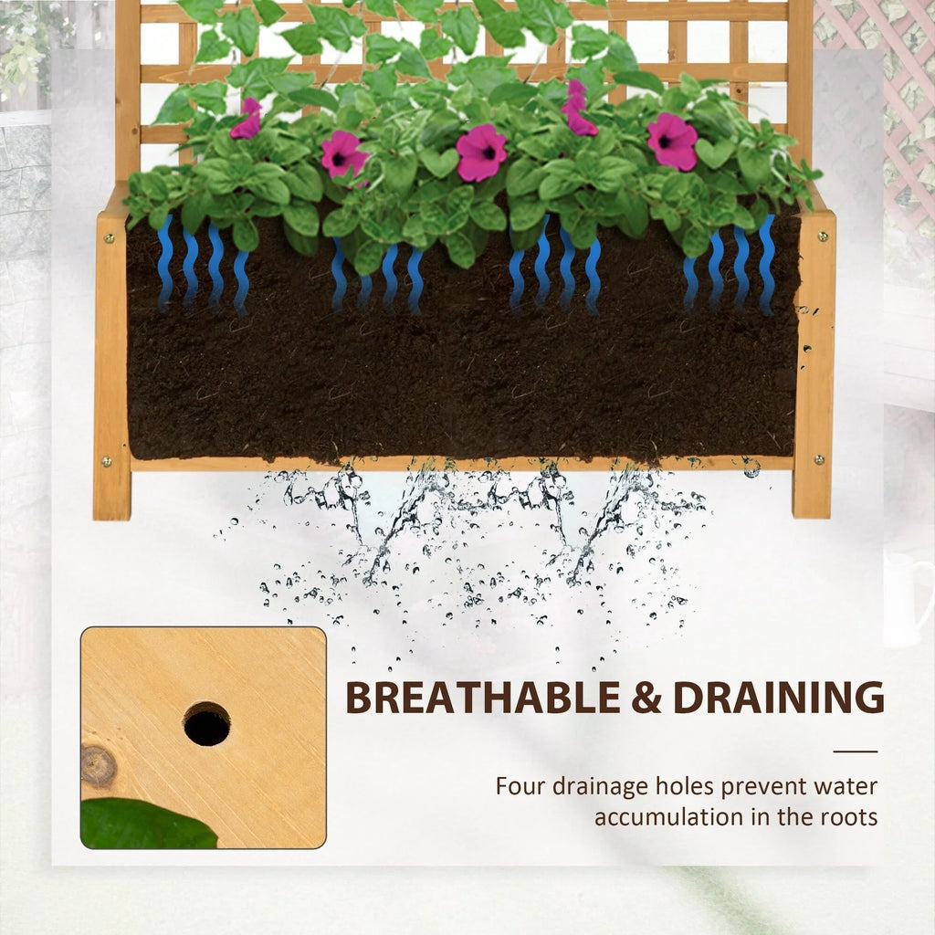 Jardinière en bois avec treillis, Carré potager surélevé pour plantes grimpantes avec trous de drainage et toit