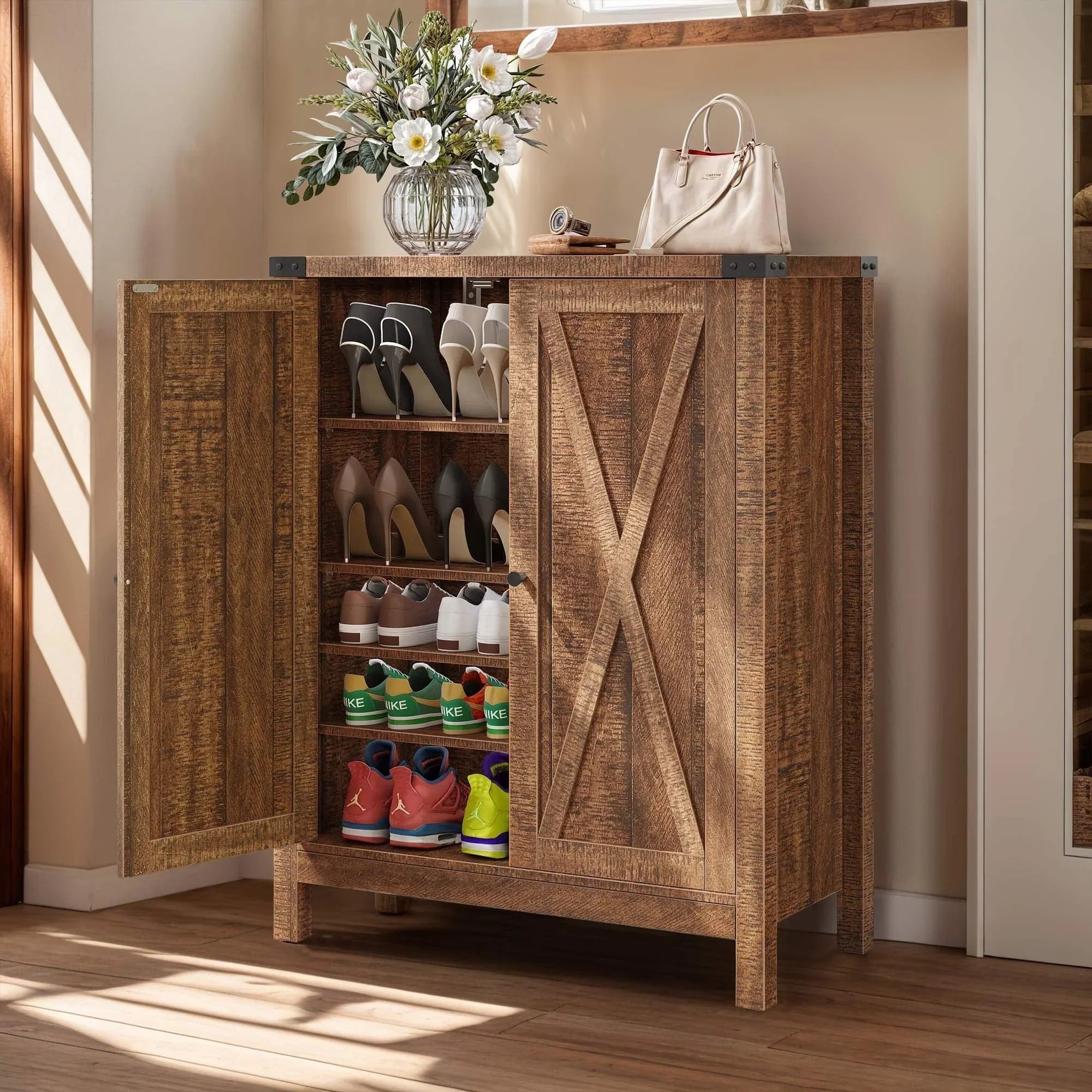 Meuble de rangement pour chaussures Moasis à 5 niveaux et 20 paires avec portes doubles pour entrée