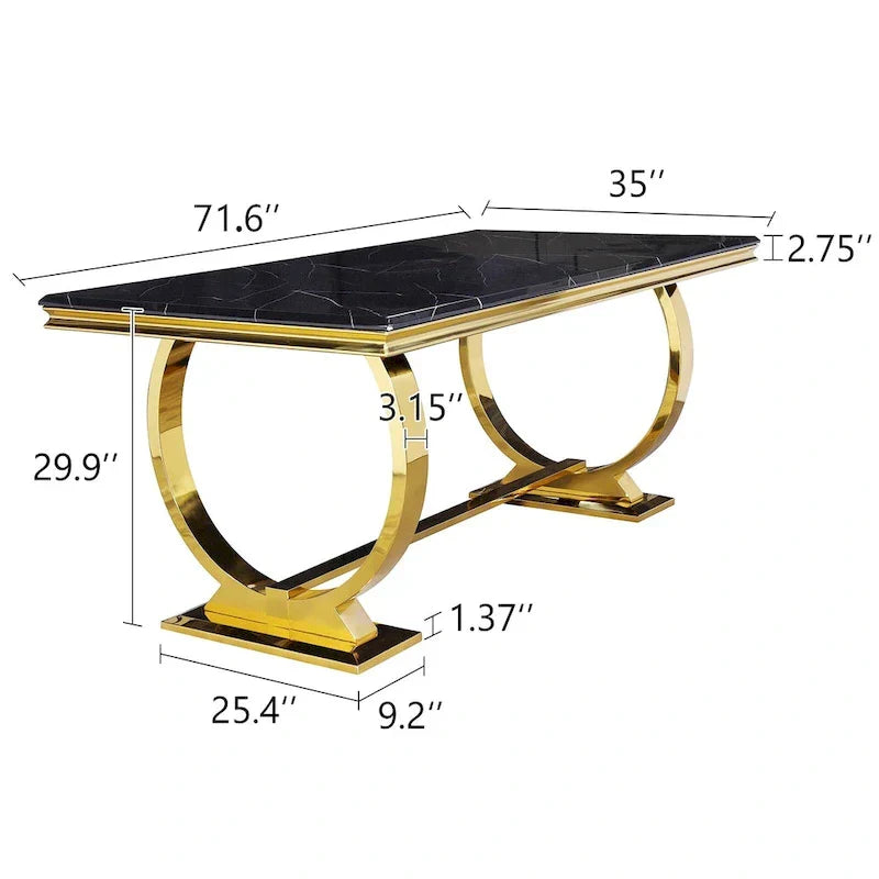 Table de salle à manger moderne avec piètement en U en acier inoxydable
