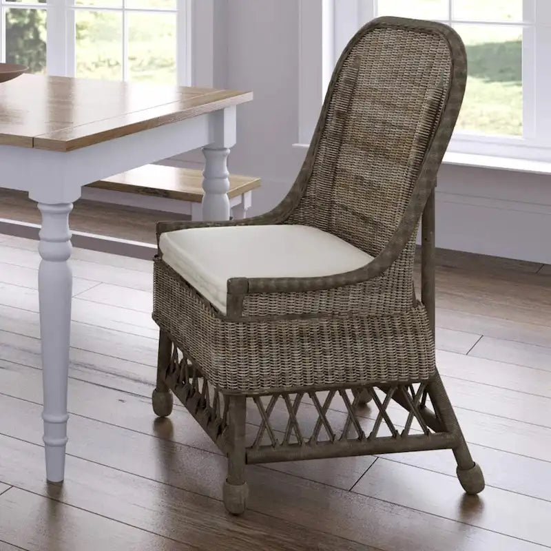 Chaise d'appoint de salle à manger capitonnée en rotin naturel par East at Main