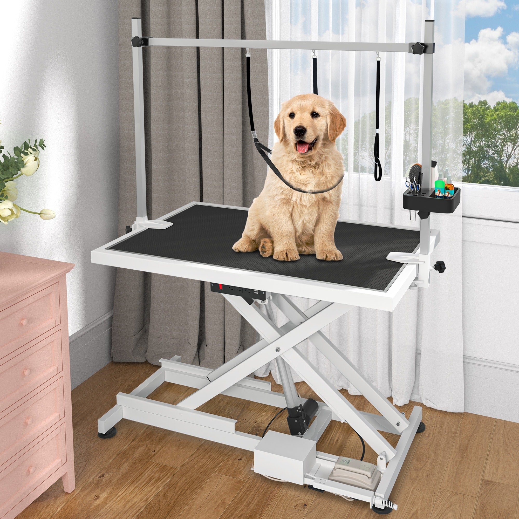 Table de Toilettage Électrique Professionnelle pour Grands Chiens Table de Toilettage Robuste pour Animaux avec Bras de Toilettage en Aluminium - 127 cm L