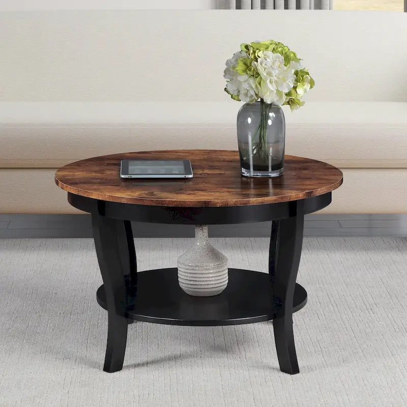 Table basse ronde avec étagère