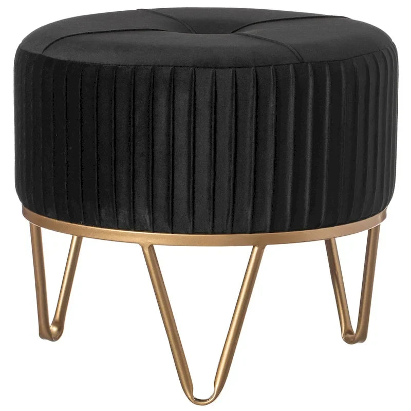 Tabouret pouf rond en velours surélevé avec base dorée épingle à cheveux