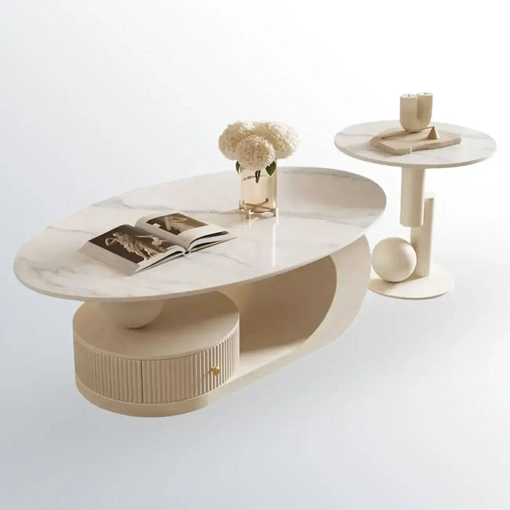 Table basse moderne avec plateau en pierre blanche anti-rayures