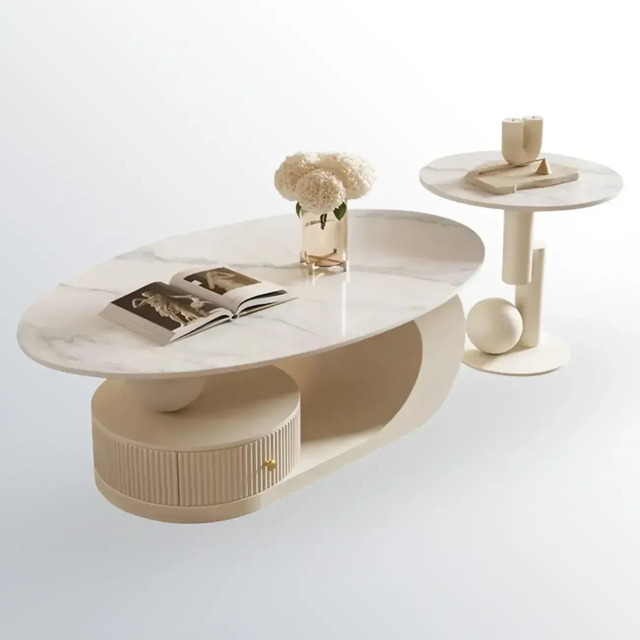 Table basse moderne avec plateau en pierre blanche anti-rayures
