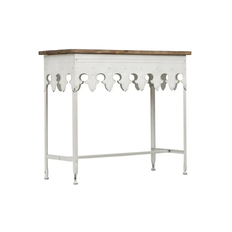 Console en métal finition zinc et bois à bord festonné