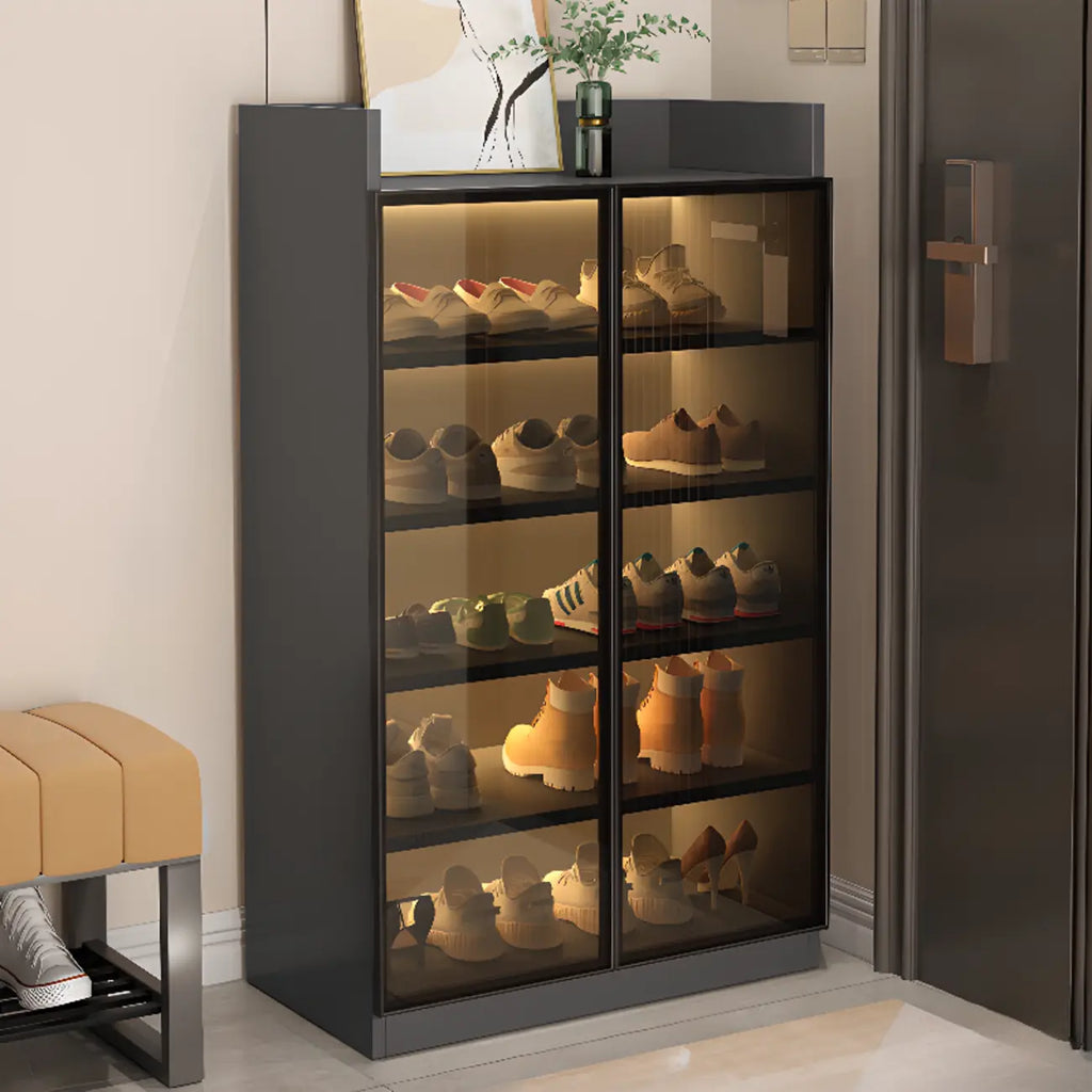 Meuble à chaussures éclairé par LED avec étagères réglables Portes transparentes