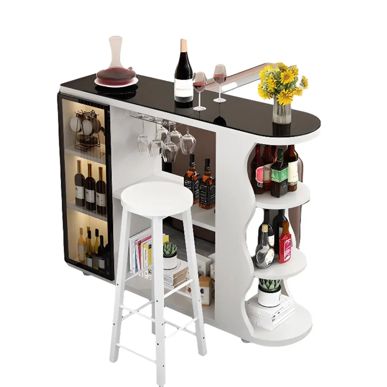 Table de bar contemporaine en pierre à plateau libre avec rangement pour bars à domicile