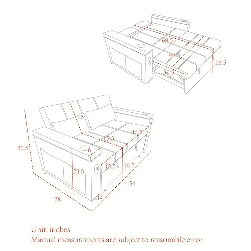 Canapé convertible avec dossier réglable et port USB