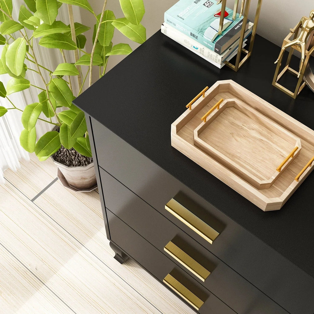 Commode double Timechee 6 tiroirs 47,2 po de largeur, pieds en bois massif, fini laqué