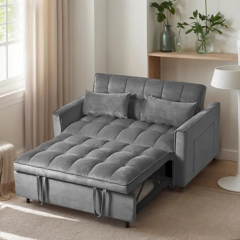Causeuse moderne en velours avec dossier inclinable et poches, 2 places – Gris foncé / Gris clair / Bleu / Noir