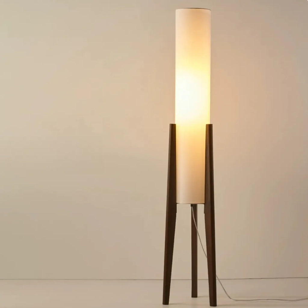Lampadaires LED en bois vintage avec abat-jour en tissu