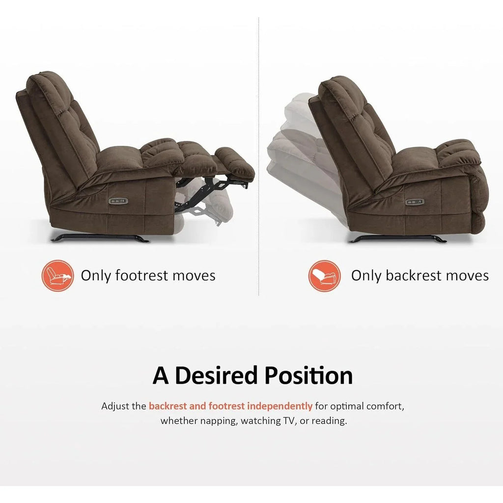 MCombo Fauteuil inclinable électrique sans accoudoirs surdimensionné à double moteur, inclinable Zeroarms parfait pour le salon en tissu PR607