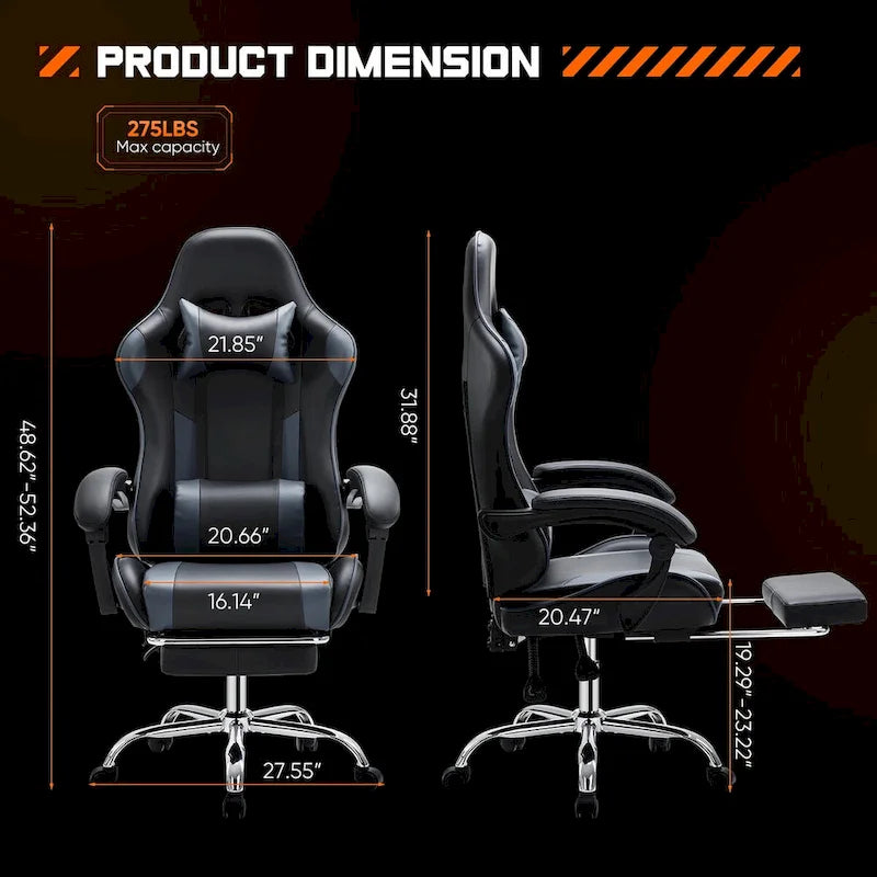Chaise de bureau de jeu pivotante en cuir PU