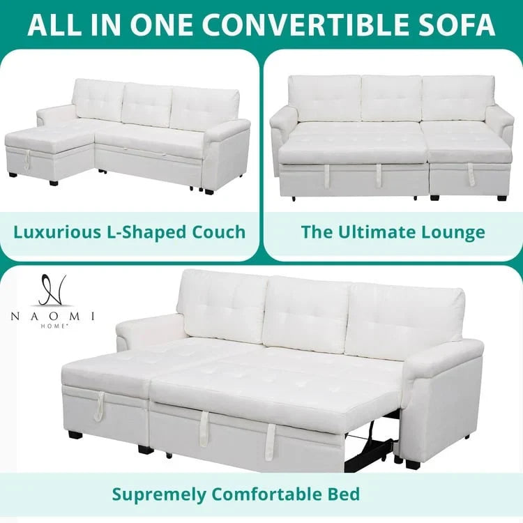 Canapé d'angle réversible avec lit gigogne, méridienne de rangement, pieds durables,