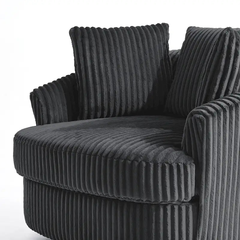 Fauteuil pivotant rond surdimensionné en velours côtelé avec accoudoirs encastrés 43 W