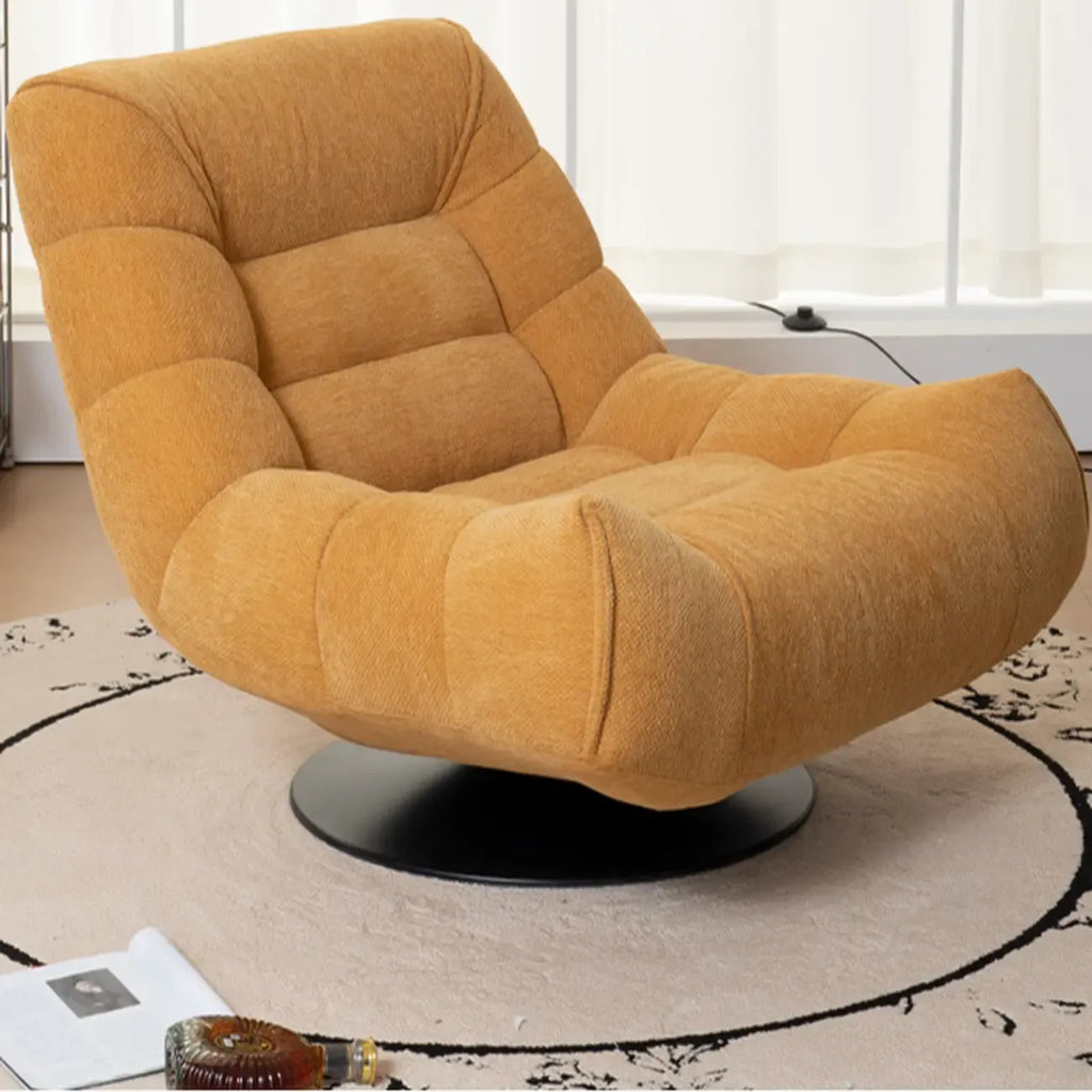Fauteuil pivotant d'appoint en tissu chenille tufté jaune