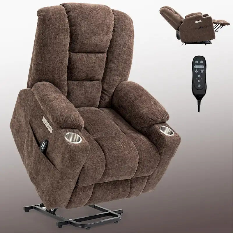 Fauteuil inclinable Power Lift avec massage et chaleur, fauteuils inclinables larges et rembourrés Lazy Boy avec ports USB, Type C et 2 porte-gobelets en acier
