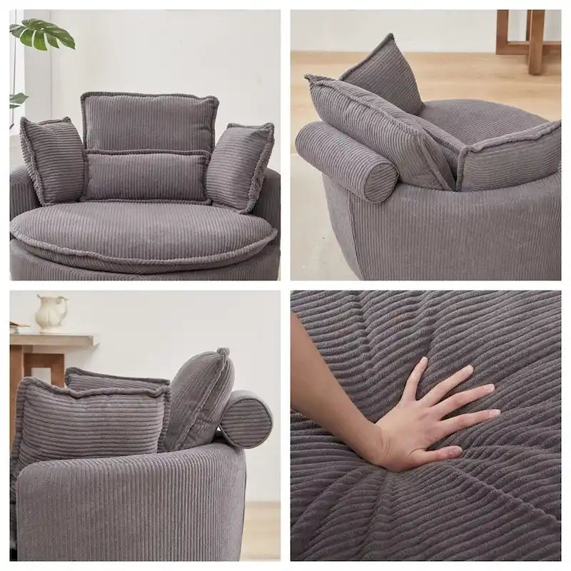 Fauteuil pivotant surdimensionné avec pouf de rangement lune et 4 oreillers