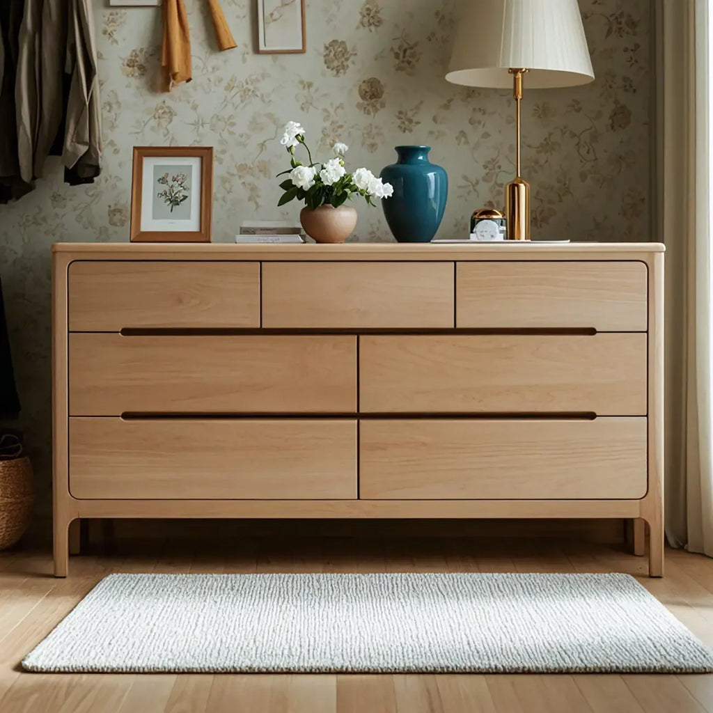 Commode double traditionnelle en bois de chêne naturel pour chambre à coucher
