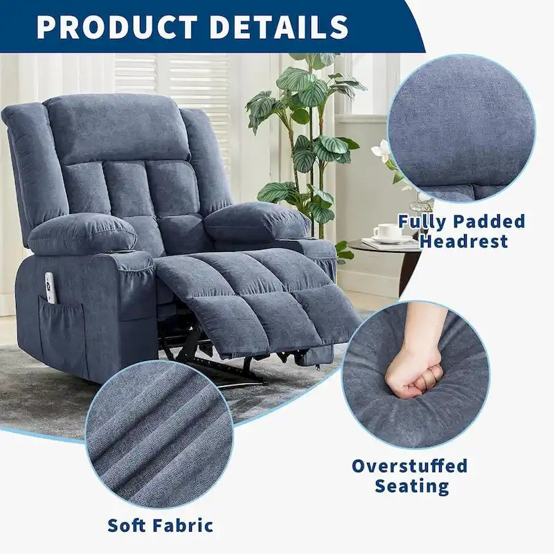 Fauteuil inclinable télécommandé avec fonction chauffage et massage